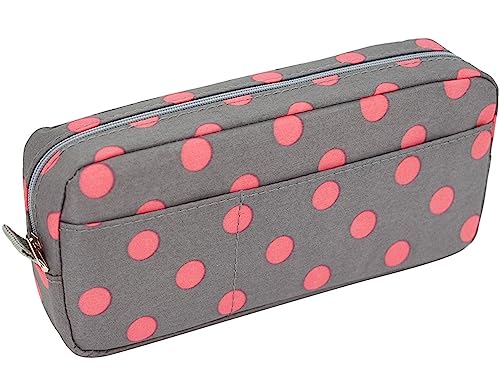 BLU MONACO Sleek and Chic: Grey with Pink Polka Dot Makeup Bag for Women - Stylish Compact Cosmetic Organizer and Travel Pouch - Personal Toiletry Bag - Small Cute Makeup Case for Purse or Bag