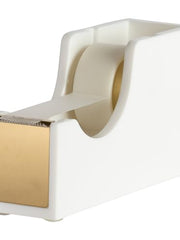 Load image into Gallery viewer, Acrylic Cute White and Gold Tape Dispenser – Sleek Desktop Tape Cutter for Office &amp; Home – Smooth Cutting Blade &amp; Non-Slip Base – Fits Standard &amp; Large Rolls
