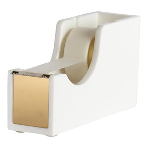 Acrylic Cute White and Gold Tape Dispenser – Sleek Desktop Tape Cutter for Office & Home – Smooth Cutting Blade & Non-Slip Base – Fits Standard & Large Rolls