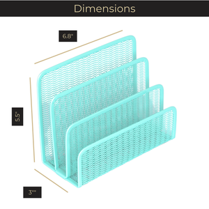 Aqua Metal Mesh Letter Sorter – 3-Slot Mail Organizer for Desk, Office & Home
