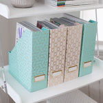 Load image into Gallery viewer, BLU MONACO Set of 4 Foldable Cute Magazine File Holders with Gold Label Holders - 2 Pink and 2 Aqua with Fun Gold Geometric Patterns - Stylish and Durable Magazine Storage for Home and Office
