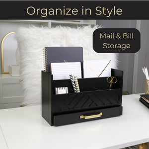 Load image into Gallery viewer, BLU MONACO Black Mail Organizer with Drawer and Gold Handle
