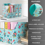 Load image into Gallery viewer, BLU MONACO Floral Magazine Holder Cute Set of 4 Foldable Magazine File Boxes Aqua Floral Pattern with Gold Label Holder- Magazine Rack Desk Organizer, Binder Holder, Vertical File Folder Organizer
