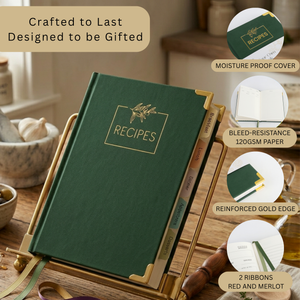 Load image into Gallery viewer, Forest Green Vegan Leather Recipe Book – 100 Recipes, Thick Paper, Storage Pocket, Color Tabs
