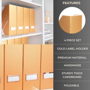 Foldable Magazine File Holder - Set of 4 - Rose Gold
