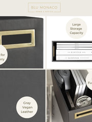 Load image into Gallery viewer, Magazine Basket: Grey Leather Bathroom Magazine Holder - Stylish Modern Magazine Rack and Newspaper Stand, Decorative Floor-Mounted Magazine Holder for Stylish Bathroom Organization, by Blu Monaco
