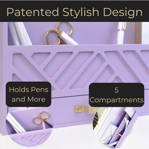 Mail Organizer Countertop Kitchen - Purple Wood Desk Storage with Drawer