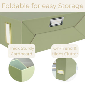 Set of 6 Foldable Magazine File Holders in Earth Green with Label Holders