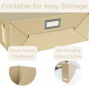 Set of 6 Foldable Magazine File Holders in Taupe with Label Holders