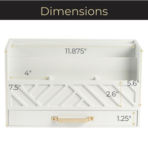 White Wood Desk Organizer with Drawer and Gold Handle