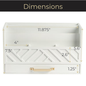 Load image into Gallery viewer, White Wood Desk Organizer with Drawer and Gold Handle
