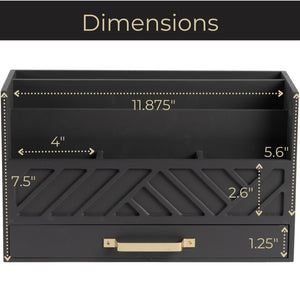 Grey Wood Desk Organizer with Drawer and Gold Handle