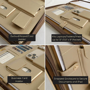 Load image into Gallery viewer, Brown Vegan Leather Portfolio Binder -Padfolio with Magnetic Closure &amp; Gold Trim
