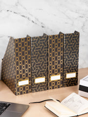 Load image into Gallery viewer, Foldable Magazine File Holder with Gold Label Holder - Set of 4 - Dark Grey and Gold
