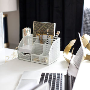 Fontvieille Unique Metal White Desk Organizer with Drawer