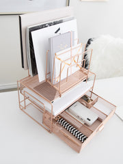 Load image into Gallery viewer, Rose Gold Desk Organizer with File sorters and Drawer
