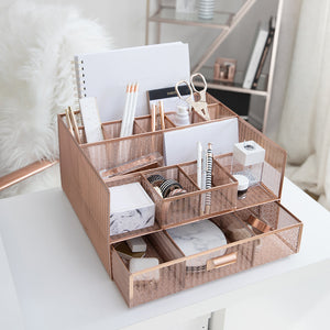 Load image into Gallery viewer, Rose Gold Desk Organizer with Drawer
