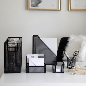 Fontvieille 5 Piece Black Desk Organizer Set With Desktop Hanging File Organizer
