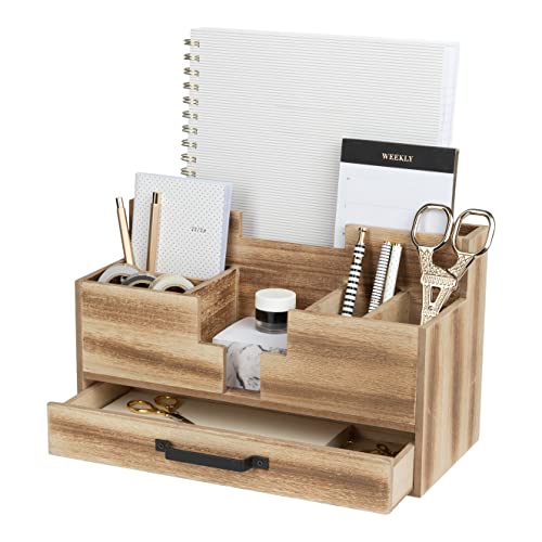 BLU MONACO Grey Wood Desk Organizer with Drawer and Gold Handle