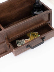 Load image into Gallery viewer, Brown Wood Mail Organizer with Pen Holder and Drawer
