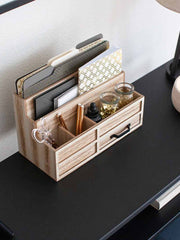 Load image into Gallery viewer, Natural Wood Mail Organizer with Pen Holder and Drawer
