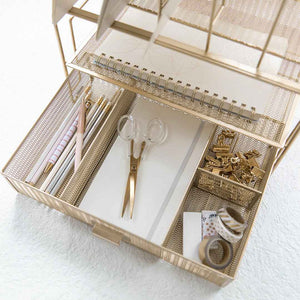 Fontvieille Desk Organizer with File Sorters and Drawer - Gold