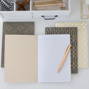 Load image into Gallery viewer, Decorative Notebooks - Set of 4 - Dark Grey and Cream with Gold Foil
