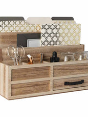 Load image into Gallery viewer, Natural Wood Mail Organizer with Pen Holder and Drawer
