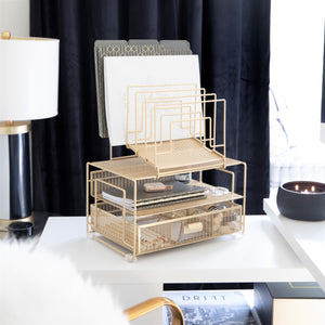 Gold Desk Organizer with File sorters and Drawer