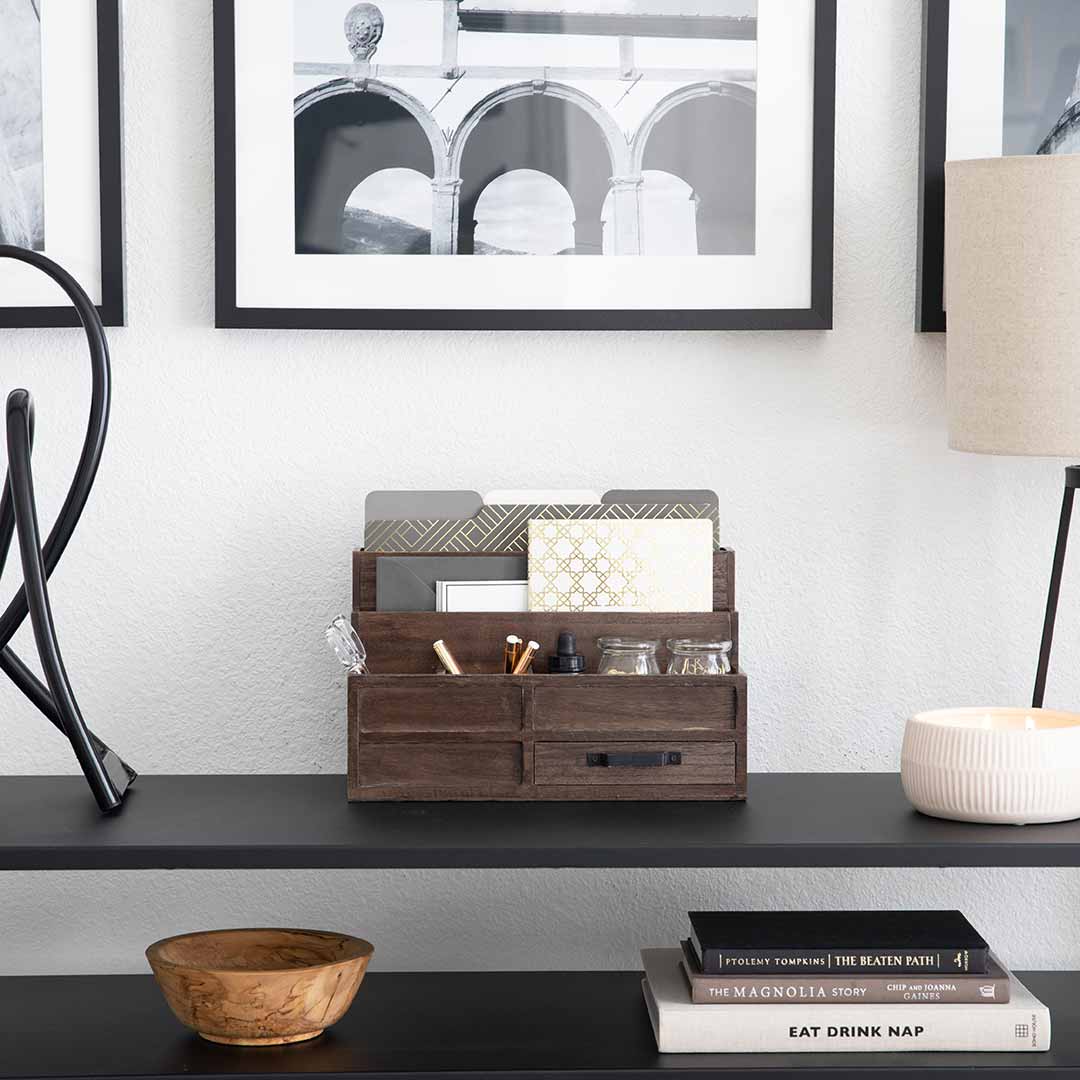 Brown Wood Desk Organizer