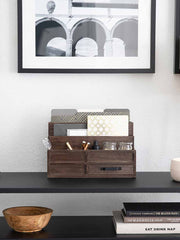 Load image into Gallery viewer, Brown Wood Mail Organizer with Pen Holder and Drawer
