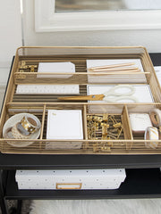 Load image into Gallery viewer, Blu Monaco Desk Drawer Organizer Tray for Office Organization - Gold Metal Large Drawer Organizer Bins - Desk Drawer Organizers and Accessories Tray Organizer