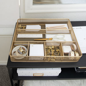 Blu Monaco Desk Drawer Organizer Tray for Office Organization - Gold Metal Large Drawer Organizer Bins - Desk Drawer Organizers and Accessories Tray Organizer