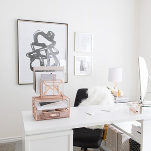 Load image into Gallery viewer, Rose Gold Desk Organizer with File sorters and Drawer
