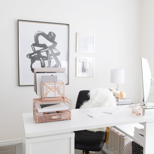 Rose Gold Desk Organizer with File sorters and Drawer
