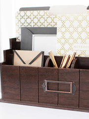 Load image into Gallery viewer, Brown Wooden Mail Organizer - 3 Tier Brown Desk Organizer
