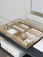 Load image into Gallery viewer, Blu Monaco Desk Drawer Organizer Tray for Office Organization - Gold Metal Large Drawer Organizer Bins - Desk Drawer Organizers and Accessories Tray Organizer