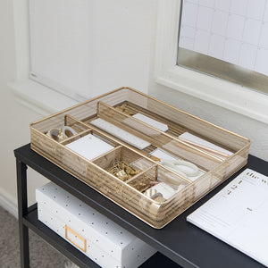 Blu Monaco Desk Drawer Organizer Tray for Office Organization - Gold Metal Large Drawer Organizer Bins - Desk Drawer Organizers and Accessories Tray Organizer