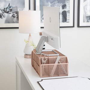 Load image into Gallery viewer, Rose Gold Monitor Stand with Drawers
