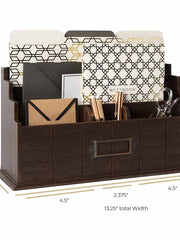 Load image into Gallery viewer, Brown Wooden Mail Organizer - 3 Tier Brown Desk Organizer
