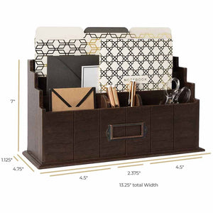 Brown Wooden Mail Organizer - 3 Tier Brown Desk Organizer