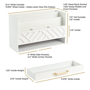 BLU MONACO White Wood Desk Organizer with Drawer and Gold Handle - Bill Mail Storage Organizer and Sorter for Storage, Countertop and Kitchen