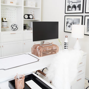 Rose Gold Monitor Stand with Drawers