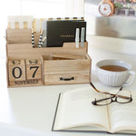 Load image into Gallery viewer, Wooden Mail Organizer Desktop with Block Calendar – Mail Sorter Countertop Organizer – Desk Decorations for Women Office - Blu Monaco
