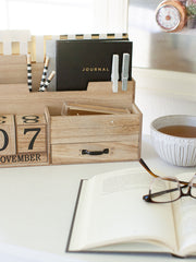 Load image into Gallery viewer, Wooden Mail Organizer Desktop with Block Calendar – Mail Sorter Countertop Organizer – Desk Decorations for Women Office - Blu Monaco
