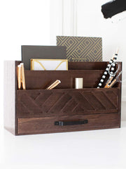 Load image into Gallery viewer, Brown Wooden Mail Organizer with Drawer
