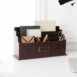 Brown Wooden Mail Organizer - 3 Tier Brown Desk Organizer