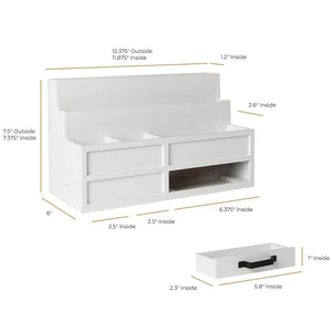 White Wooden Mail Organizer with Pen Holder and Drawer