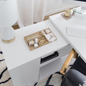 Blu Monaco Desk Drawer Organizer Tray for Office Organization - Gold Metal Small Drawer Organizer Bins - Desk Drawer Organizers and Accessories Tray Organizer