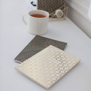 Decorative Notebooks - Set of 4 - Dark Grey and Cream with Gold Foil